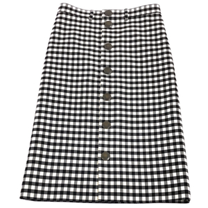  Balenciaga size 36 skirt silver chewing gum check pattern front button 559554 wool . lady's bottoms black × white 