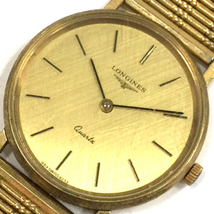 ロンジン クォーツ 腕時計 ラウンドフェイス ゴールドカラー文字盤 社外ブレス 未稼働品 LONGINES QR023-458_画像1