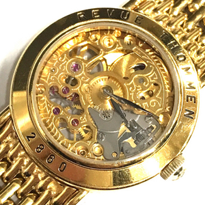 レビュートーメン 腕時計 2860 ラウンド スケルトン ゴールドカラー金具 2針 手巻き レディース 稼働 純正ベルト