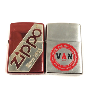 ジッポ オイルライター VAN JAC シルバーカラー ZIPPO Since 1932 レッド系 喫煙具 喫煙グッズ 計2点 セット QG024-52