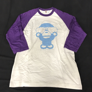 ベイビーマイロ サイズL 7分袖Tシャツ ラグラン プリント メンズ ホワイト×パープル コットン A BATHING APE 日本製