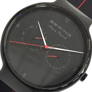 ベーリング Max Rene 腕時計 15542-423 ラウンド デイデイト 黒文字盤 クォーツ メンズ ラバーベルト 稼働 BERING