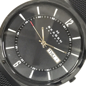 送料360円 スカーゲン デイデイト クォーツ 腕時計 メンズ 稼働品ブラック ファッション小物 SKAGEN 同梱NG
