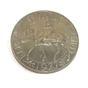 送料360円 エリザベス2世 即位25周年記念 馬上のエリザべス 1977年 1クラウン白銅貨 コイン QG023-54 同梱NGの画像1
