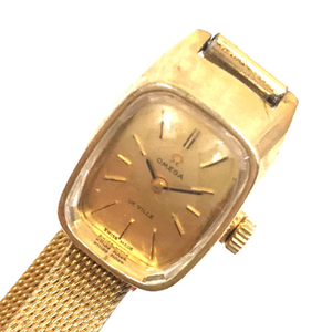 オメガ デビル 手巻き 機械式 腕時計 レディース ゴールドカラー文字盤 稼働品 社外ブレス ファッション小物