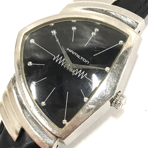 1円 ハミルトン 腕時計 H244112 ベンチュラ 三角形 黒文字盤 クォーツ メンズ 社外ベルト 現状品 HAMILTON