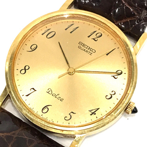 セイコー ドルチェ クォーツ 腕時計 メンズ ゴールドカラー文字盤 未稼働品 7731-7000 社外ベルト 14K × SS