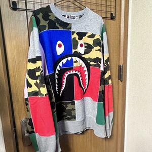 bape patchwork shark crew neck sweat