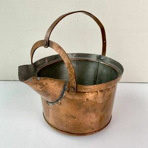 銅のやかん　銅製槌目　汁器　しるき　片口　銅鍋　懐石料理　茶道具　水注　水やり　ガーデニング　ビンテージ　古民具 