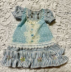 新品★CLOVER4様 ハンドメイド★ネオブライスサイズ服★レースフラワー×ドット柄ワンピース★水色★Blythe