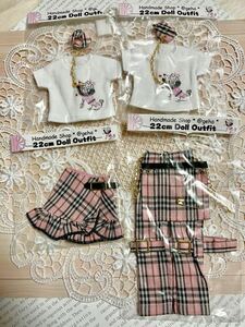 新品★@geha様ハンドメイド★ネオブライスサイズ服★プードルTシャツ＆ピンクチェックスカート＆パンツ★Blythe