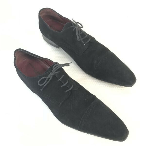 パスカル モラビト/PASCAL MORABITO☆ロングノーズ/スエード本革/パンチドキャップトウ【44/28.0-28.5/黒/BLACK】dress shoes◇bi-159