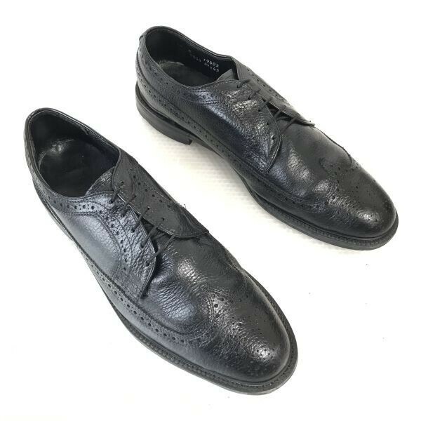 80s-90s☆ナンブッシュ/NUNN BUSH☆本革/ロングウイングチップ【10C/26.5-27.5/黒/BLACK】ビジネス/dress shoes/USA Vintage◆CD-50