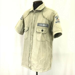 アヴィレックス/AVIREX OFFICERS UNIFORM☆US NAVY/半袖ジャケット【メンズL/ライトカーキ系】ワークシャツ/military/Jackets◇mBH371