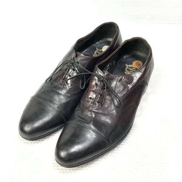 80sビンテージ☆フローシャイムFlorsheim☆サイズ 9 D☆27.0〜27.5cm☆内羽根キャップトゥ ストレートチップ レザーシューズ☆赤黒△7-5