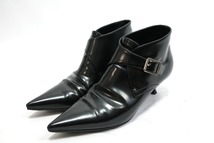 CHRISTIAN DIOR クリスチャンディオール Swing Black Leather Buckle Kitten Heel Ankle Boot ブラック レザー ブーツ 36.5サイズ (23.5cm)_画像1
