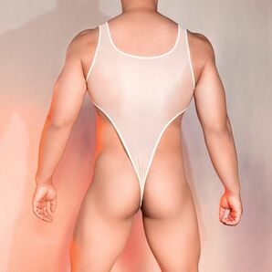 メンズ ハイレグ レオタード 透け見え メッシュ インナーシャツ ボディスーツ ｔバックショーツ アンダーウェア ナイトウェア 肌色の画像3