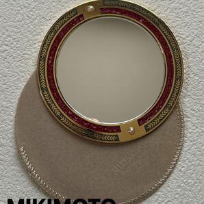 MIKIMOTO パール付きクリスタルラッカーコンパクトミラー　手鏡　化粧鏡　赤