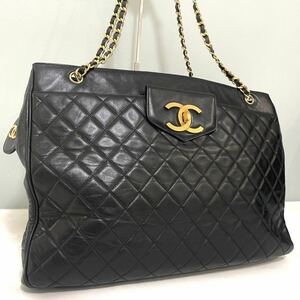 1円〜 美品★ CHANEL シャネル マトラッセ スーパーモデル ココマーク レザー チェーン ブラック トートバッグ シリアルシール有り