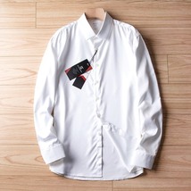 P281-L 新品DCKMANY■シルク混 長袖シャツ メンズ ノーアイロン 形態安定 ドレスシャツ ワイシャツ 無地 ビジネス シャツ/ホワイト_画像1
