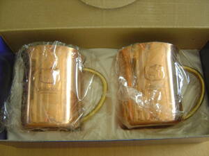 レア１９９９年製◆サンリオ　ハローキティの純銅クリアラッカー仕上マグカップ320ｍｌペア日本製　日本でのみ販売品キャンプ　レトロ品