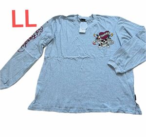 新品未使用 エドハーディ ロングTシャツ ロンT プリントTシャツ Edhardy グレー　LL