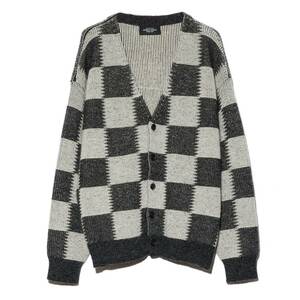 23秋冬　サイズ2　UNUSED　アンユーズド　Checkered flag cardigan.　色　グレー　US2364　ウール　モヘア