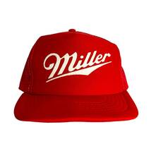 【キャップ / 帽子】Miller Beer (ミラー)　ビンテージ　メッシュキャップ　ラバープリント　Sportcap製　レッド　赤　ホワイト　白　古着_画像1