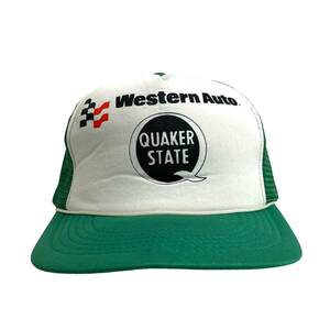 【キャップ / 帽子】Western Auto QUAKER STATE　ツートンカラー　メッシュキャップ　緑　グリーン　白　ホワイト　古着　アメカジ