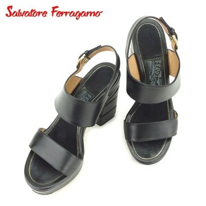  Salvatore Ferragamo sandals shoes shoes lady's #3 half gun chi-ni black used 