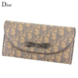  Dior длинный кошелек застежка-молния имеется кошелек женский Toro ta- Brown бежевый б/у 