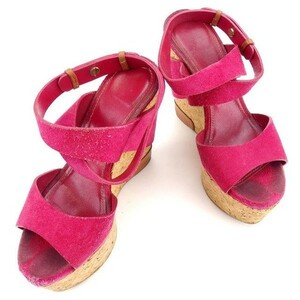 Sergio Rossi Sandal Shoes Shoes Ladies ♯ 34 клина подошва лодыжка Cross Pink x Используется бежевый