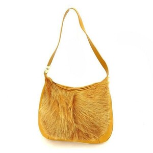  Furla shoulder bag one shoulder lady's fur Camel × Gold used 
