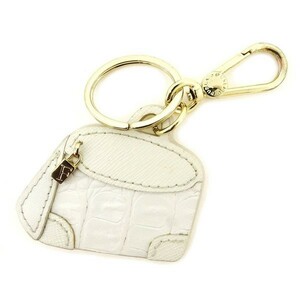  Furla key holder key ring lady's crocodile type pushed . Gold × white used 