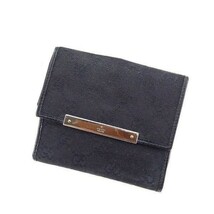 グッチ Wホック財布 二つ折り コンパクトサイズ レディース ロゴプレート付き ＧＧキャンバス ブラック×シルバー 中古_画像1