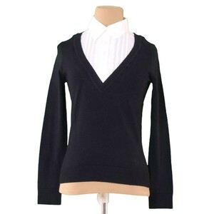  Burberry вязаный поддельный Layered женский #1 размер шланг вышивка рубашка переключатель . черный × белый б/у 
