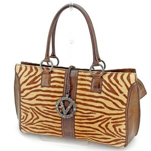  Valentino galava-ni tote bag tote bag handbag lady's V plate Zebra pattern beige × brown group used 