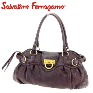  Salvatore Ferragamo tote bag tote bag shoulder bag lady's gun chi-ni Brown Gold used 