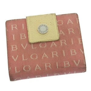 ブルガリ Wホック財布 二つ折り レディース ロゴボタン付き ロゴマニア レッド×ベージュ×シルバー 中古