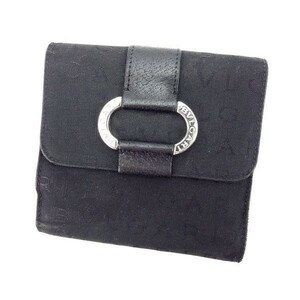ブルガリ Wホック財布 二つ折り コンパクトサイズ レディース ブラック×シルバー 中古