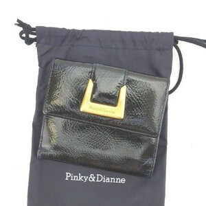 Pinky &amp; Diane Bi -Fold Wallet W Крюк кошелек логотип Ladies Black x Используется