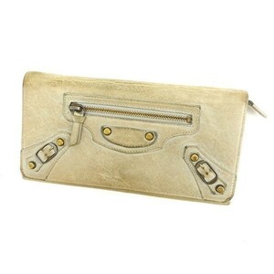  Balenciaga long wallet fastener folding in half lady's Classic money gray × antique Gold used 