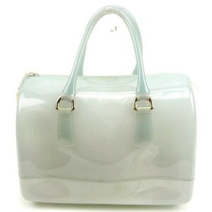  Furla Boston bag vinyl bag lady's blue used 