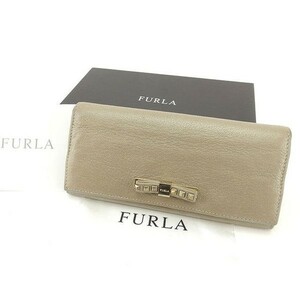  Furla ZIP long wallet folding twice purse lady's beige used 