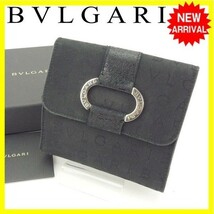 ブルガリ Wホック財布 二つ折り財布 レディース ロゴマニア ブラック×シルバー 中古_画像1