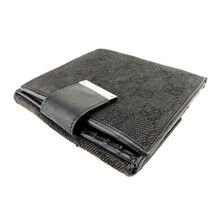 グッチ Wホック財布 二つ折り財布 レディース GGキャンバス ブラック×シルバー 中古_画像4