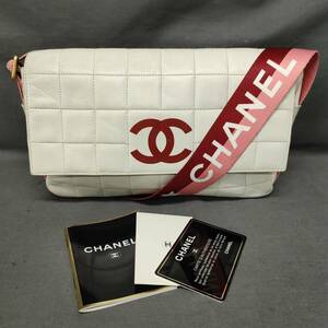 060201 257424 CHANEL シャネル チョコバー ココマーク スポーツライン レザー ショルダー バッグ　ホワイト×レッド×ピンク　レディース