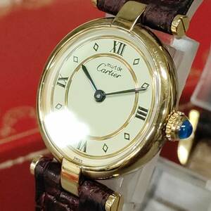 060202 255555 Cartier カルティエ 925 重量18.3ｇ クォーツ レディース 腕時計 箱付き 稼働品