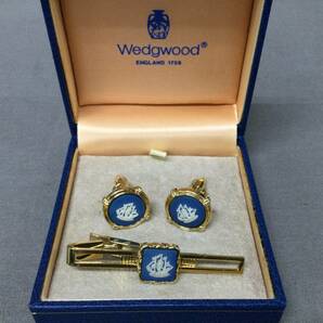 060205 257226-2 Wedgwood ウエッジウッド カフス タイピン ジャスパー ブルー×ゴールドカラー アクセサリー スーツ小物 USED品の画像1