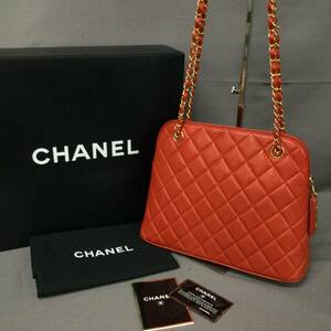 060214 258462 CHANEL　シャネル　マトラッセ　レザー　チェーンショルダーバッグ　レッド　箱付き　ブランド　USED品